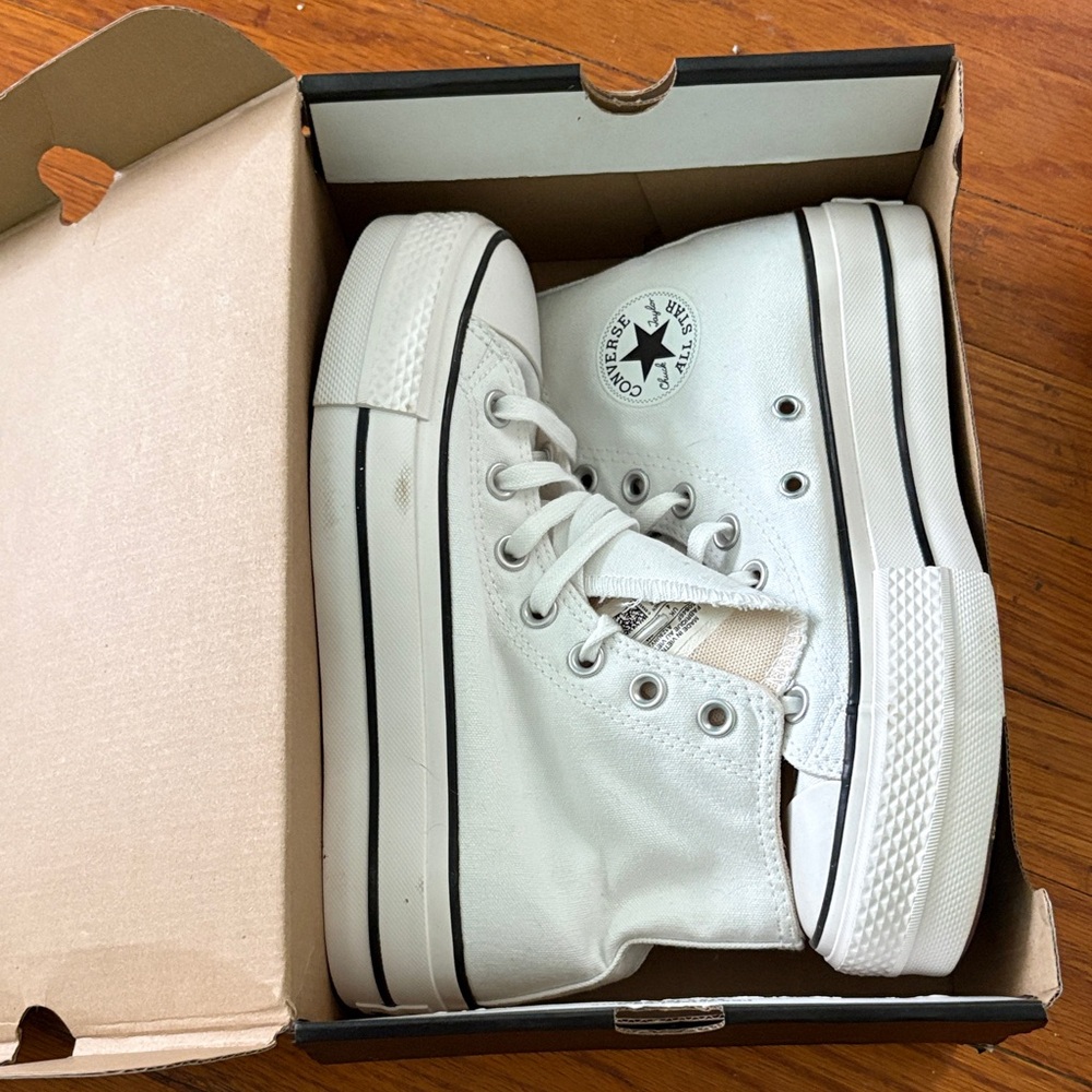 Converse White Canvas High-Tops- platform